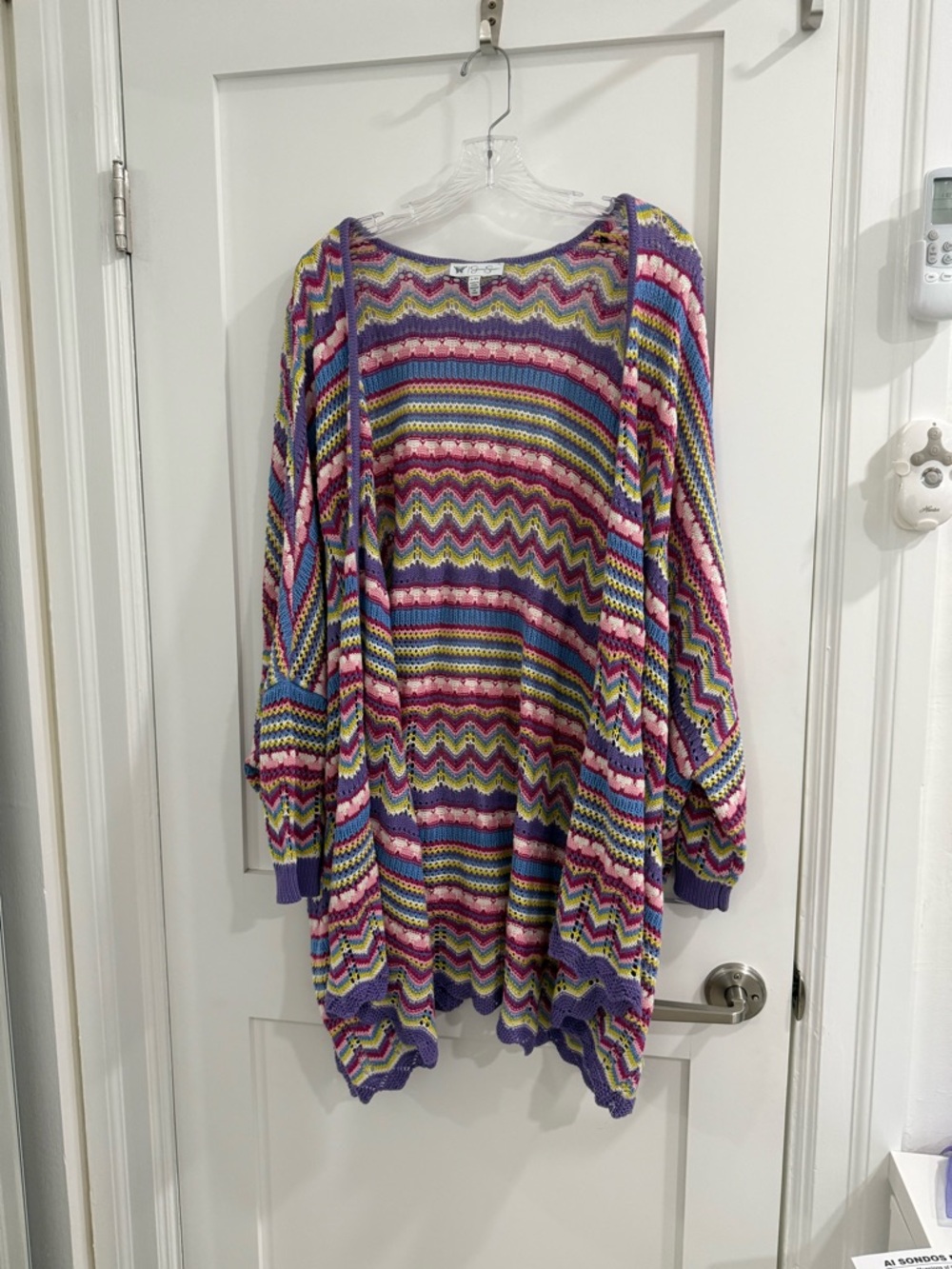 Jessica Simpson multicolor crochet style drop sleeve open cardigan (fair)